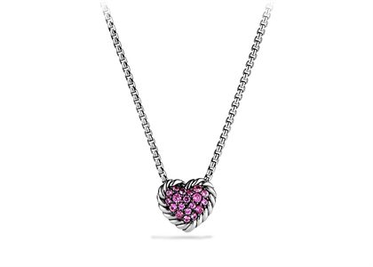 Rhodium Plated Pink CZ Studded Twisted Heart Pendant